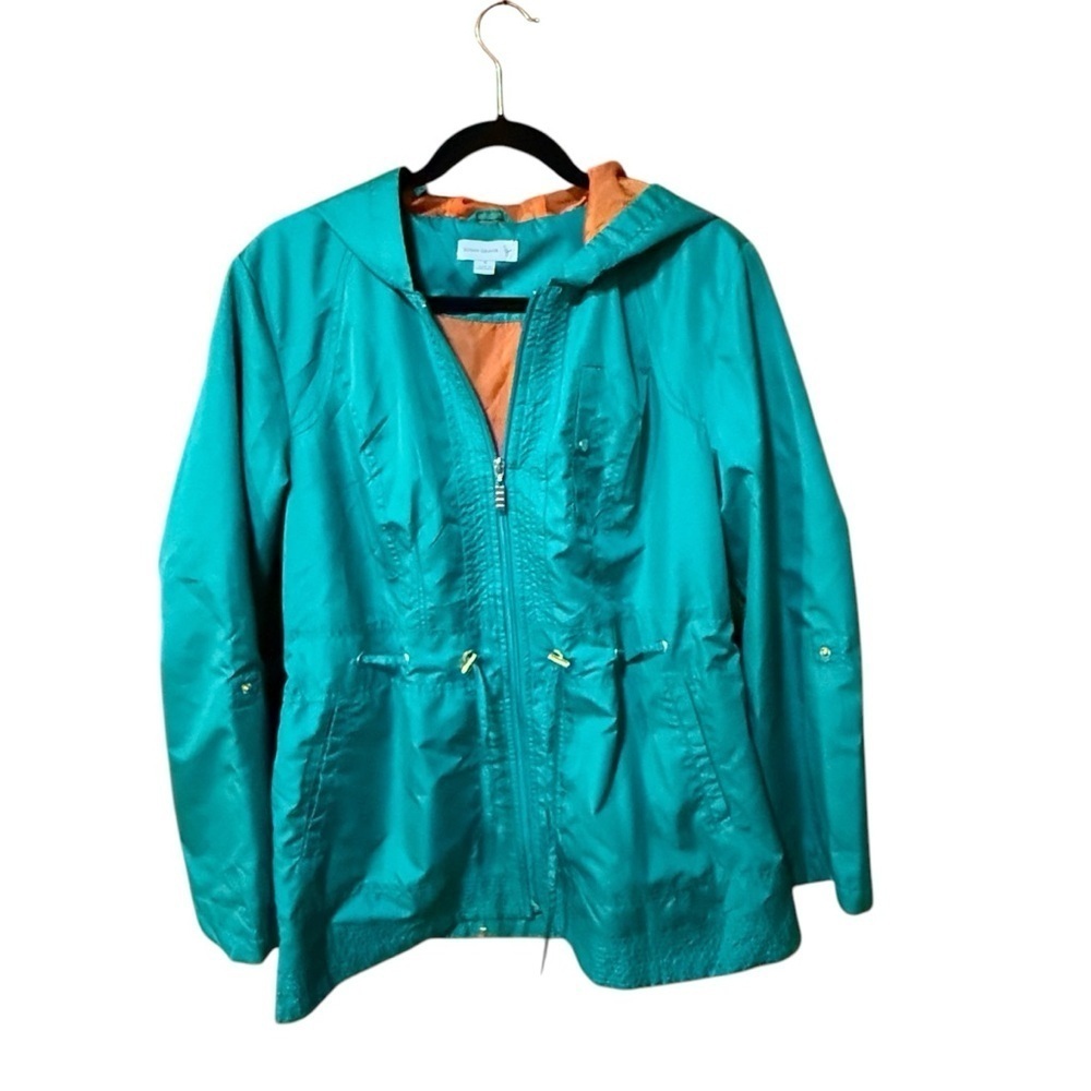 Susan Graver Green Hooded Water Resistant Windbreaker- Size Small